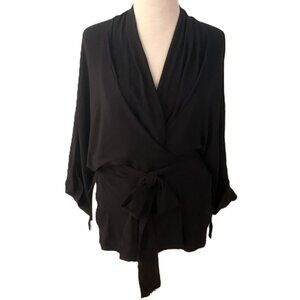 Rodebjer Women's Blouse Shirt Top Wrap Extra Small XS Black Kimono Sleeve Asian